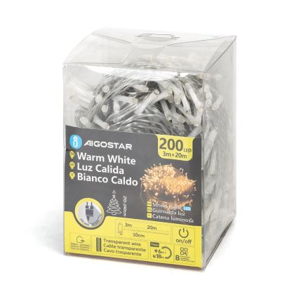 Aigostar - LED Zunanja božična veriga 200xLED/8 funkcij 23m IP44 topla bela