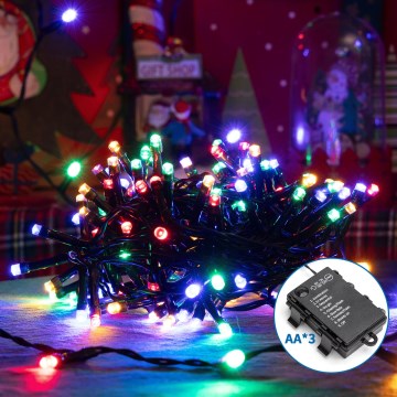 Aigostar -LED Zunanja božična veriga 200xLED/8 funkcij 3xAA 10,3m IP44 multicolor