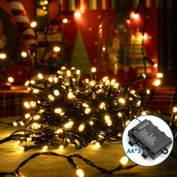 Aigostar - LED Zunanja božična veriga 200xLED/8 funkcij 3xAA 10,3m IP44 topla bela