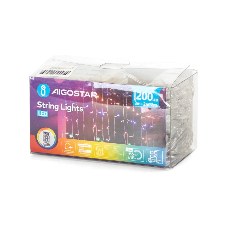 Aigostar - LED Zunanja božična veriga 200xLED/8 funkcij 3xAA 5x2m IP44 multicolor