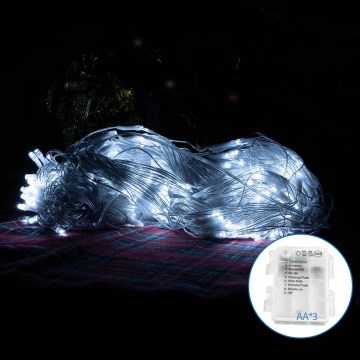 Aigostar - LED Zunanja božična veriga 200xLED/8 funkcij/3xAA 6x1,5m IP44 hladno bela