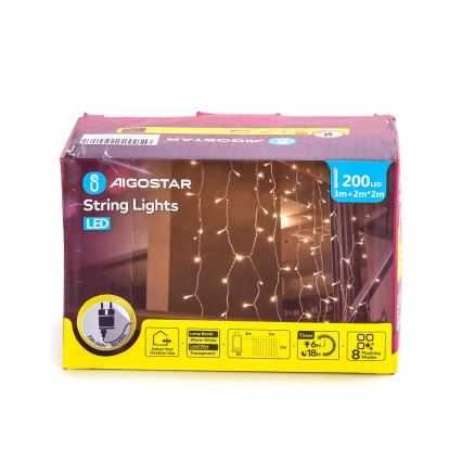 Aigostar - LED Zunanja božična veriga 200xLED/8 funkcij 5x2m IP44 topla bela