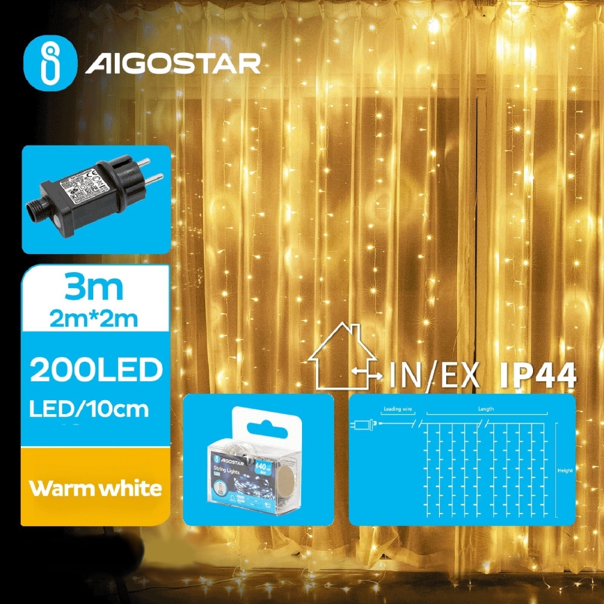 Aigostar - LED Zunanja božična veriga 200xLED/8 funkcij 5x2m IP44 topla bela