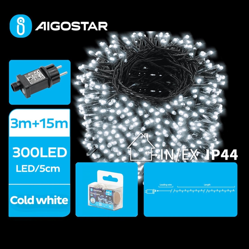 Aigostar - LED Zunanja božična veriga 300xLED/8 funkcij 18m IP44 hladno bela