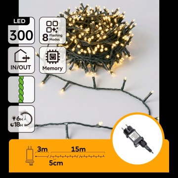 Aigostar - LED Zunanja božična veriga 300xLED/8 funkcij 18m IP44 topla bela