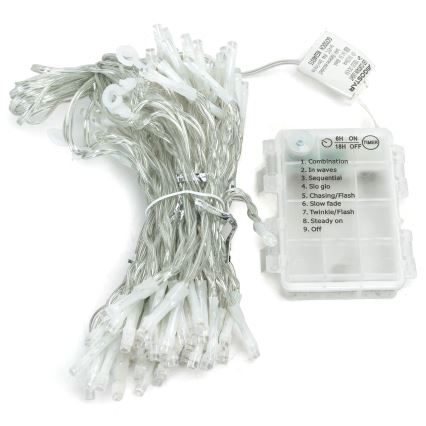 Aigostar-LED Zunanja božična veriga 300xLED/8 funkcij 3xAA 6x2m IP44 hladno bela