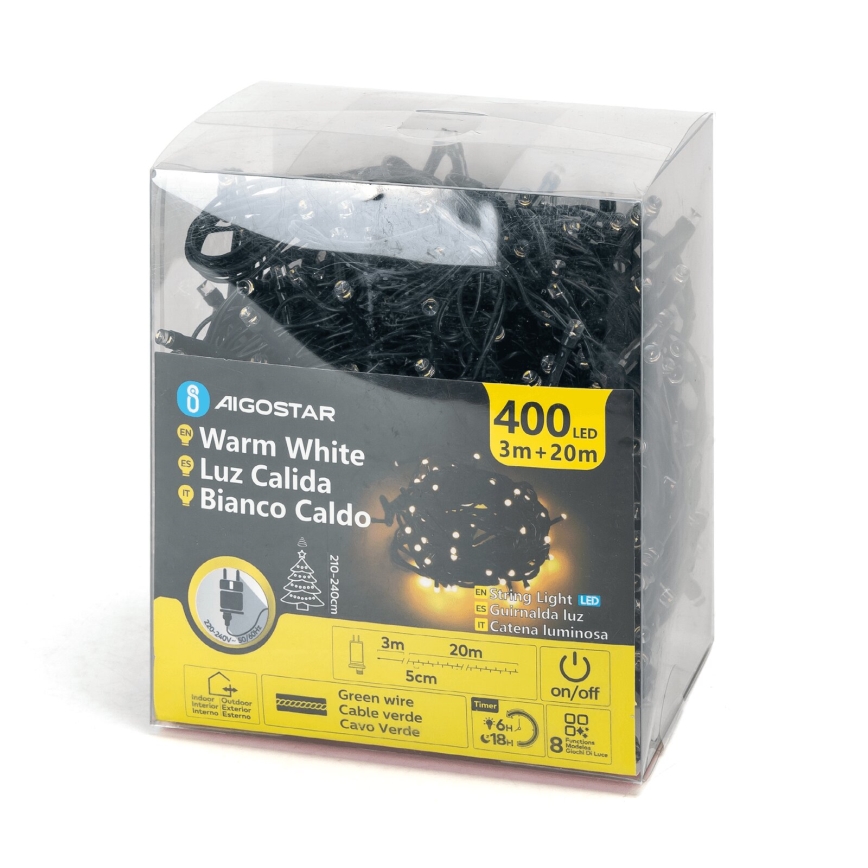 Aigostar - LED Zunanja božična veriga 400xLED/8 funkcij 23m IP44 topla bela