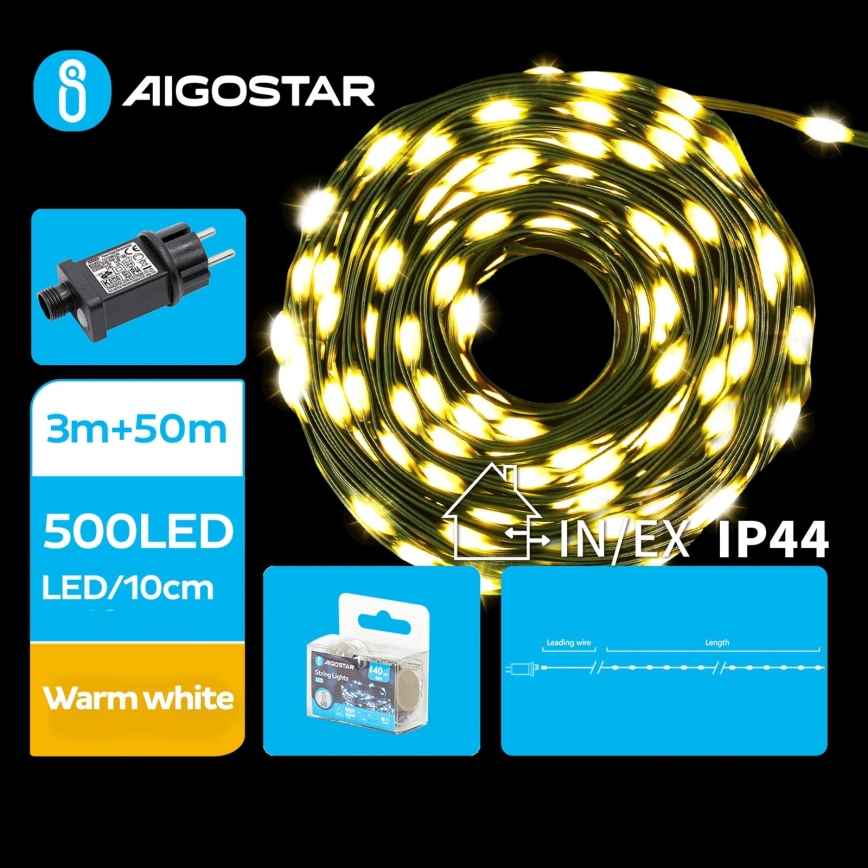 Aigostar - LED Zunanja božična veriga 500xLED/8 funkcij 53m IP44 topla bela