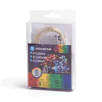 Aigostar - LED Zunanja božična veriga 50xLED/8 funkcij 3xAA 5,3m IP44 multicolor