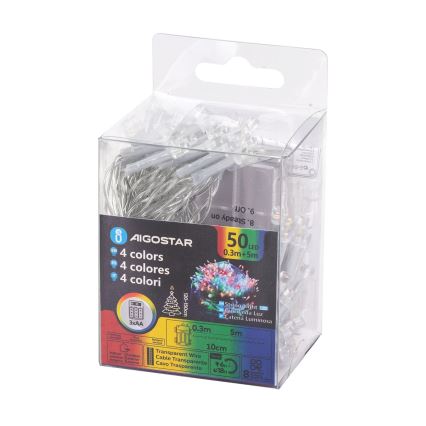 Aigostar - LED Zunanja božična veriga 50xLED/8 funkcij 3xAA 5,3m IP44 multicolor