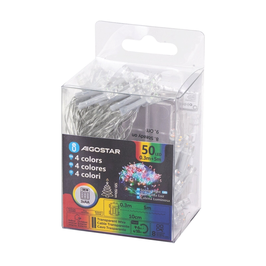 Aigostar - LED Zunanja božična veriga 50xLED/8 funkcij 3xAA 5,3m IP44 multicolor