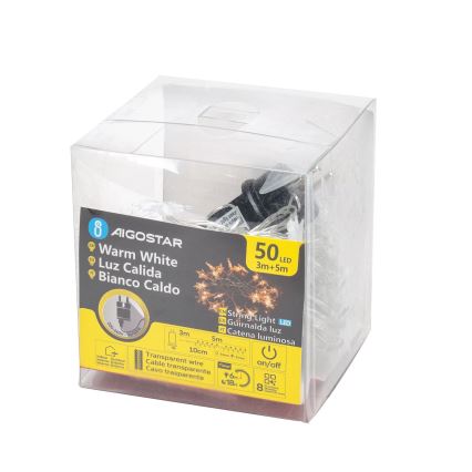 Aigostar - LED Zunanja božična veriga 50xLED/8 funkcij 8m IP44 topla bela