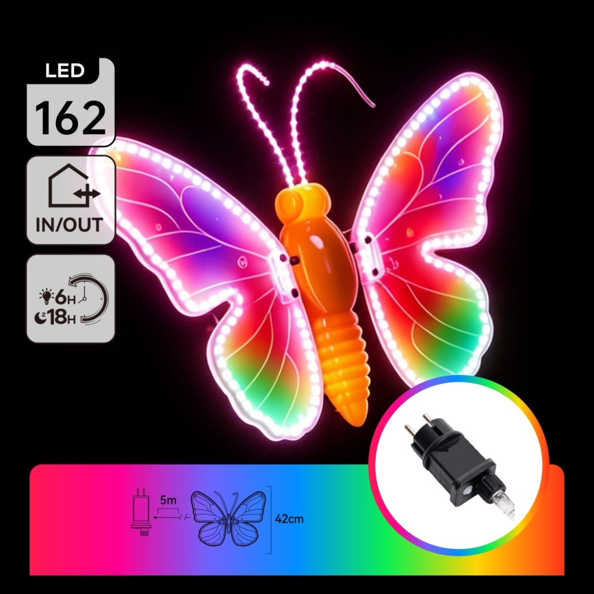 Aigostar - LED zunanja dekoracija 162xLED 42 cm IP44 metulj/večbarvno