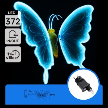 Aigostar - LED zunanja dekoracija 372xLED 60 cm IP44 metulj/modra