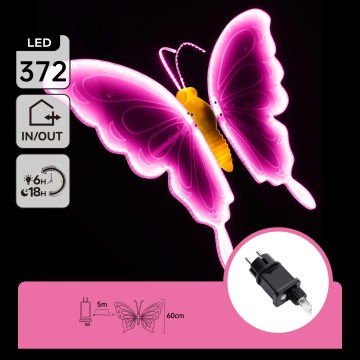 Aigostar - LED Zunanja dekoracija 372xLED 60 cm IP44 metulj/rožnata