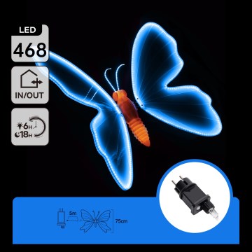 Aigostar - LED Zunanja dekoracija 468 LED 75 cm IP44 metulj/modra