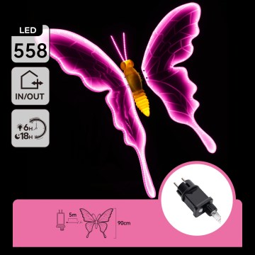 Aigostar - LED zunanja dekoracija 558xLED 90 cm IP44 metulj/roza