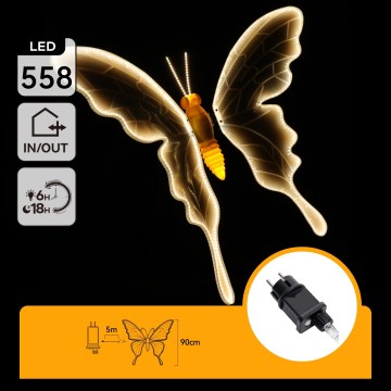 Aigostar - LED zunanja dekoracija 558xLED 90 cm IP44 metulj/topla bela