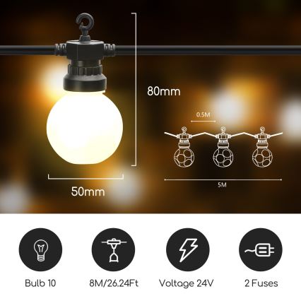 Aigostar - LED Zunanja dekorativna veriga 10xLED/8m IP44 topla bela