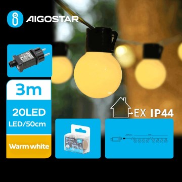 Aigostar - LED Zunanja dekorativna veriga 20xLED/3m IP44 topla bela
