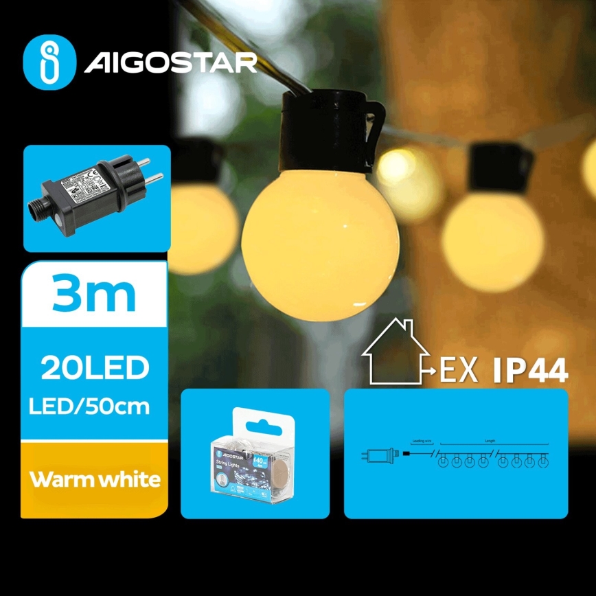 Aigostar - LED Zunanja dekorativna veriga 20xLED/3m IP44 topla bela