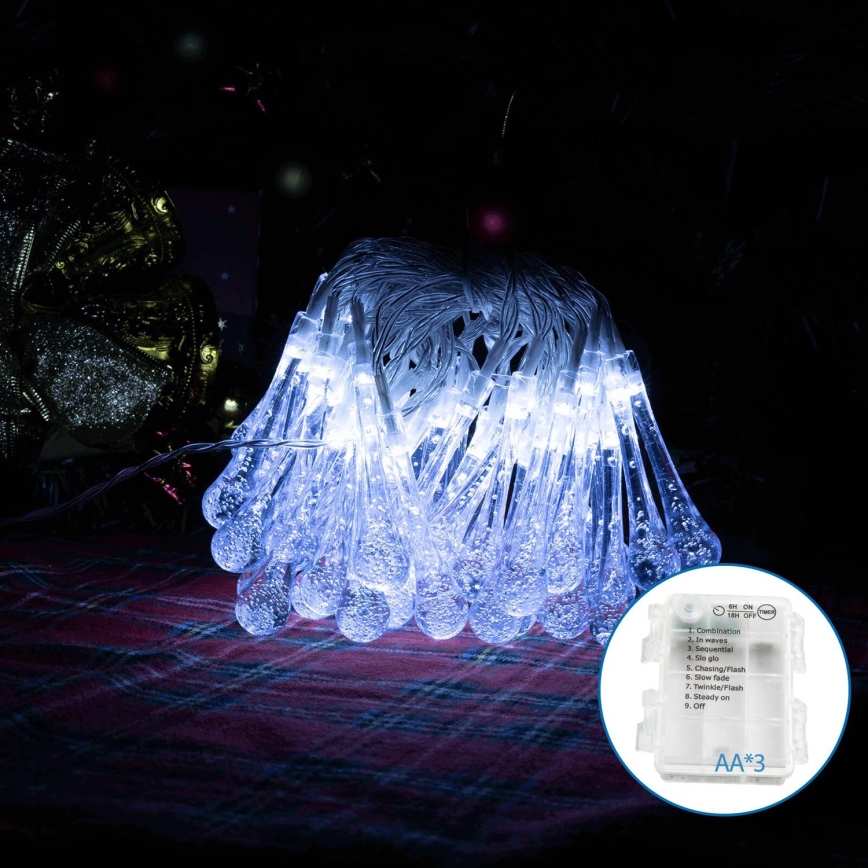Aigostar - LED Zunanja dekorativna veriga 50xLED/8 funkcij/3xAA 5,3m IP44 hladno bela
