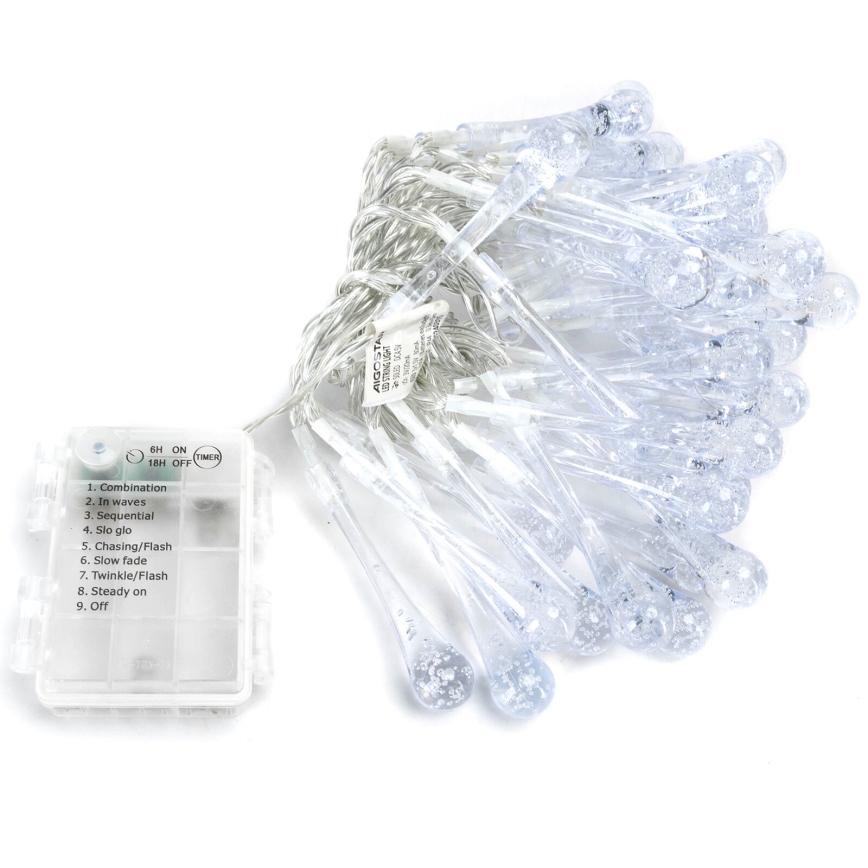 Aigostar - LED Zunanja dekorativna veriga 50xLED/8 funkcij/3xAA 5,3m IP44 hladno bela