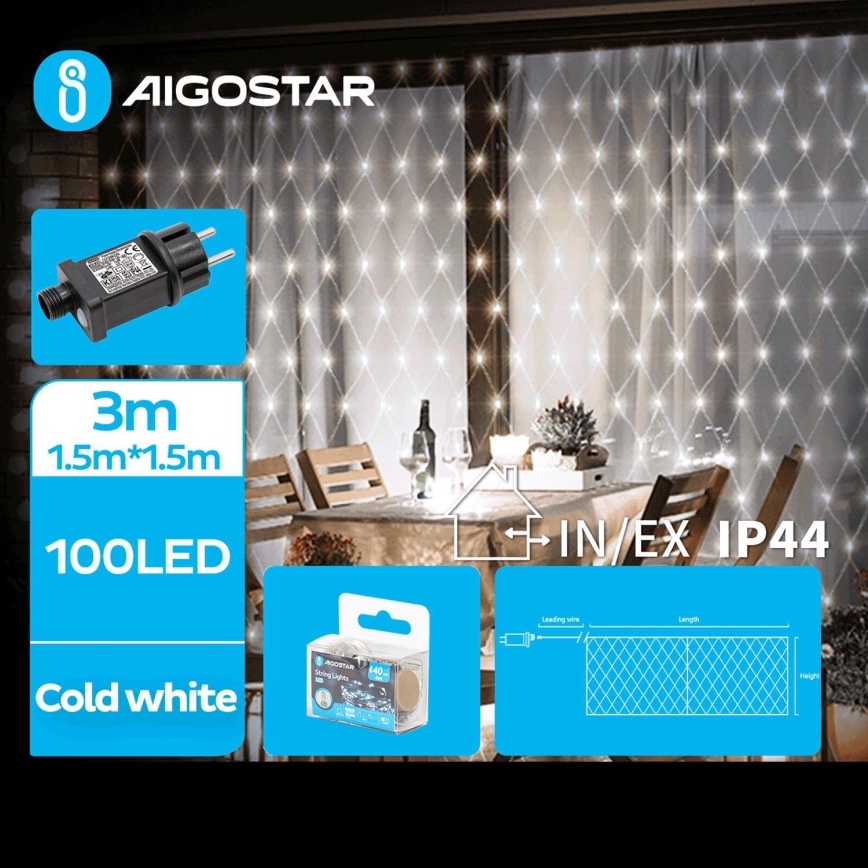 Aigostar - LED Zunanja svetlobna veriga 100xLED/8 funkcij 4,5x1,5m IP44 hladno bela