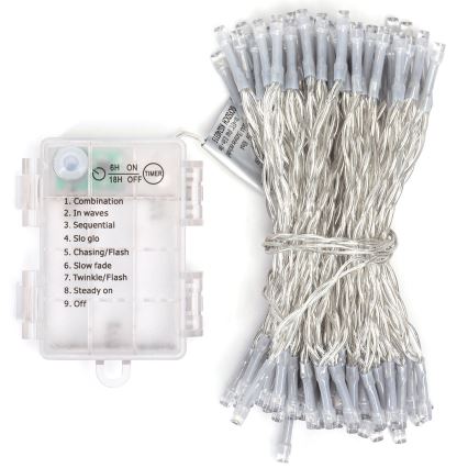 Aigostar - LED zunanji niz 100xLED/8 funkcij/3xAA 10,3m IP44 hladna bela