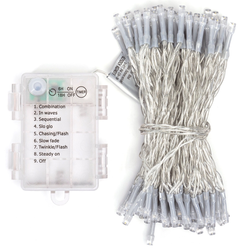 Aigostar - LED zunanji niz 100xLED/8 funkcij/3xAA 10,3m IP44 hladna bela