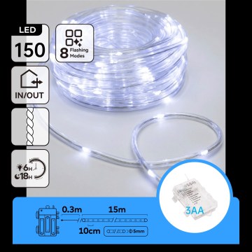 Aigostar - LED zunanje božične lučke 150xLED/8 funkcij 3xAA 15,3m IP44 hladna bela
