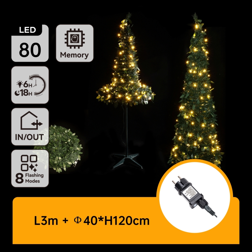 Aigostar - LED zunanje božično drevesce 80xLED 1,2m IP44 zeleno topla bela