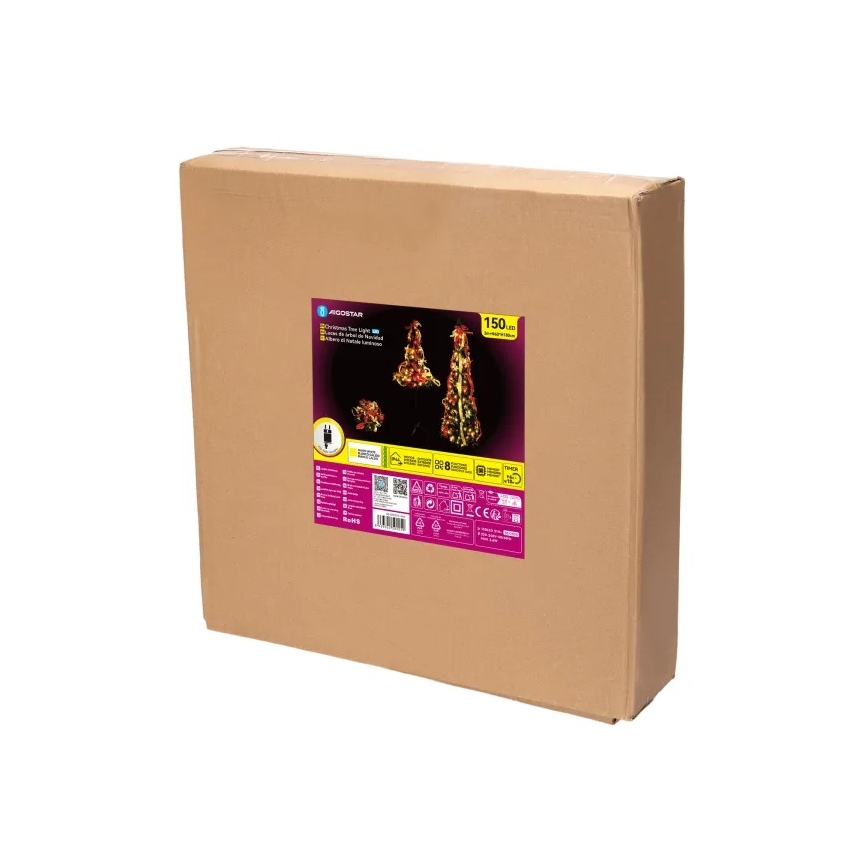 Aigostar - LED zunanje božično drevo 150xLED 1,8m IP44 rdeča/zlata topla bela