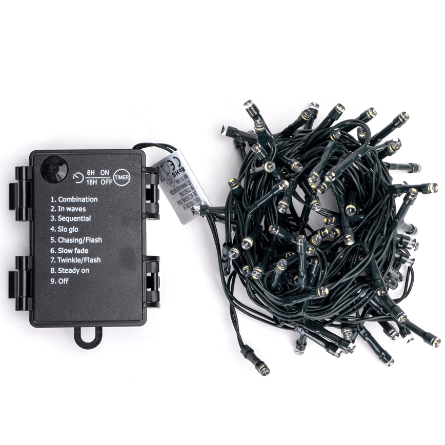 Aigostar - zunanji božični LED niz, 100 LED, 8 funkcij, 3×AA, 5,3 m, IP44, večbarven