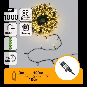 Aigostar - LED zunanji božični niz 1000xLED/8 funkcij 103m IP44 topla bela