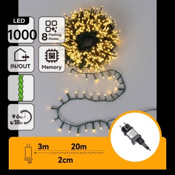 Aigostar - LED zunanji božični niz 1000xLED/8 funkcij 23m IP44 topla bela