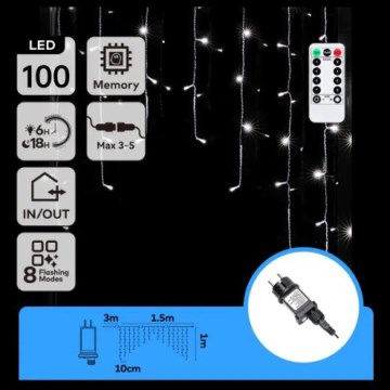 Aigostar - LED zunanji božični niz 100xLED/6W/230V/8funkcij 1,5x1m IP44 hladna bela + daljinski upravljalnik