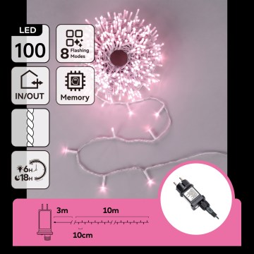 Aigostar - LED zunanji božični niz 100xLED/8 funkcij 13m IP44 rožnata