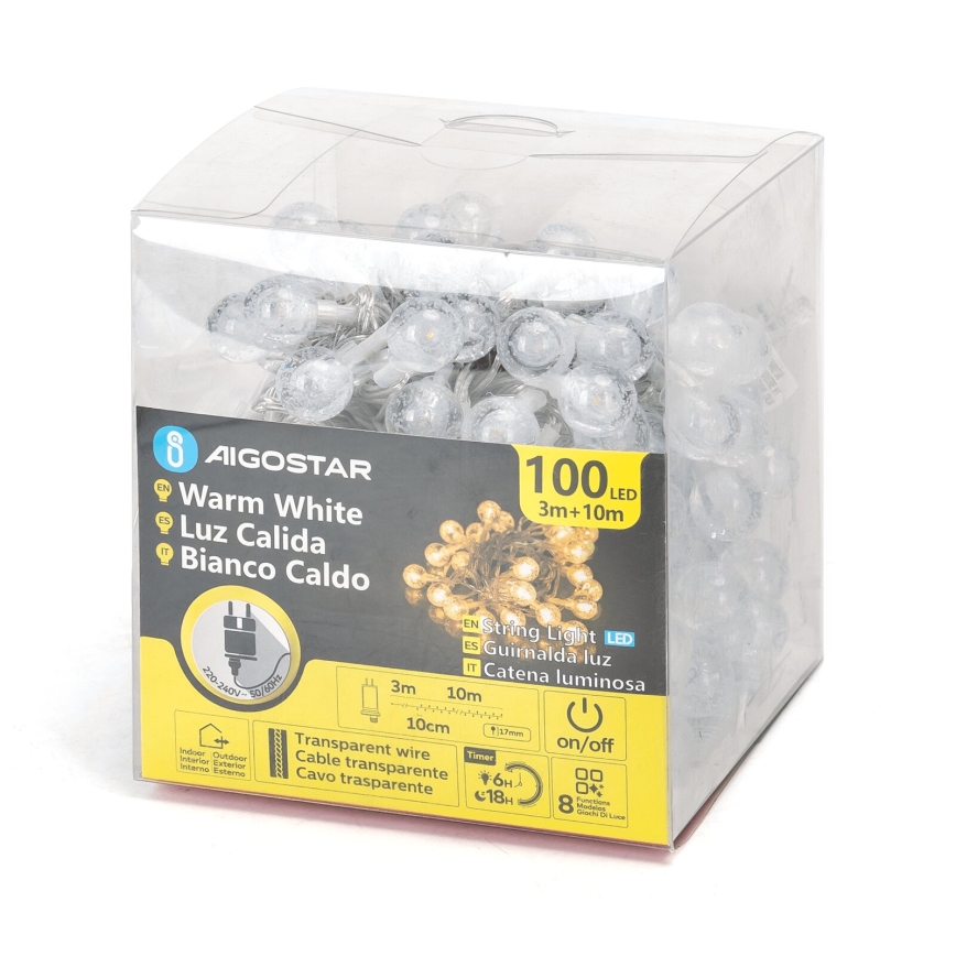 Aigostar - LED zunanji božični niz 100xLED/8 funkcij 13m IP44 topla bela