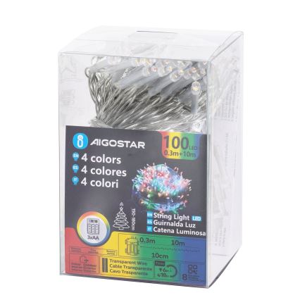 Aigostar - LED zunanji božični niz 100xLED/8 funkcij 3xAA 10,3m IP44 večbarven