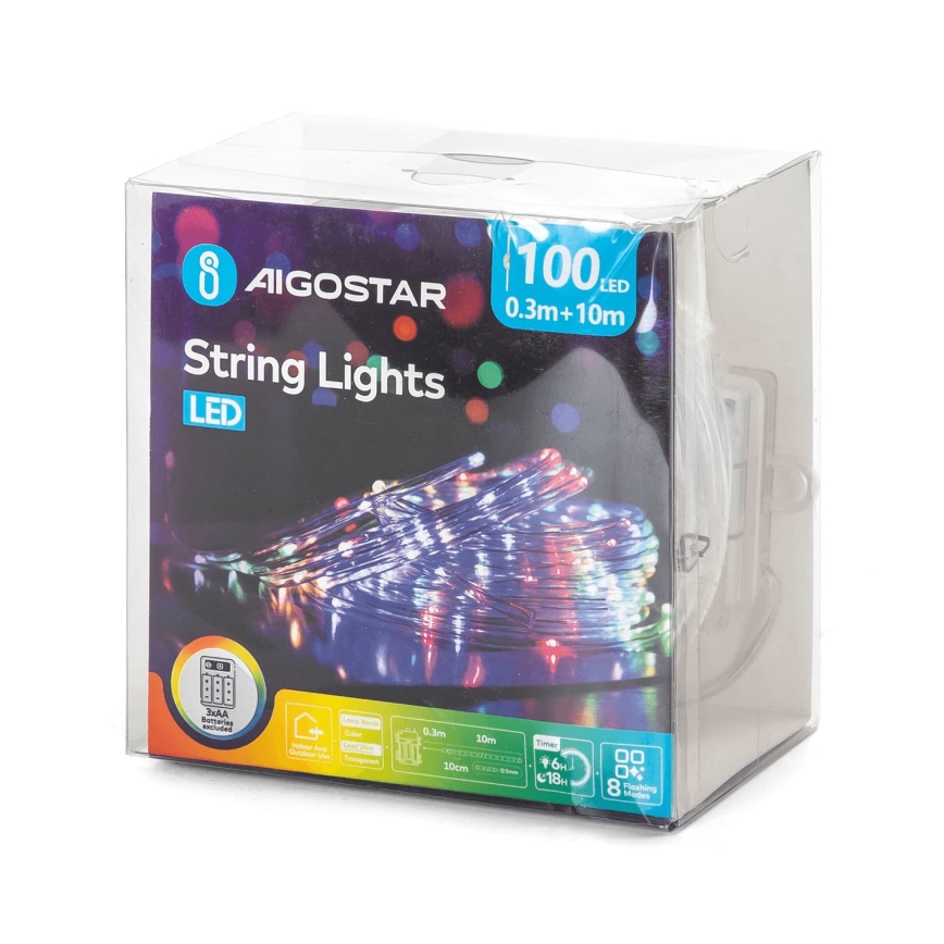 Aigostar - LED zunanji božični niz 100xLED/8 funkcij 3xAA 10,3m IP44 večbarven