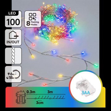 Aigostar - LED zunanji božični niz 100xLED/8 funkcij 3xAA 3,3m IP44 večbarvno