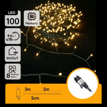Aigostar - LED zunanji božični niz 100xLED/8 funkcij 8m IP44 topla bela