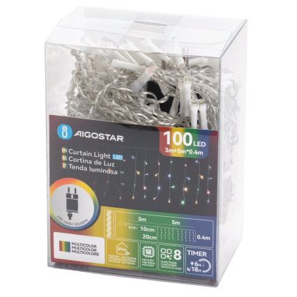 Aigostar - LED zunanji božični niz 100xLED/8 funkcij 8x0,4m IP44 večbarven