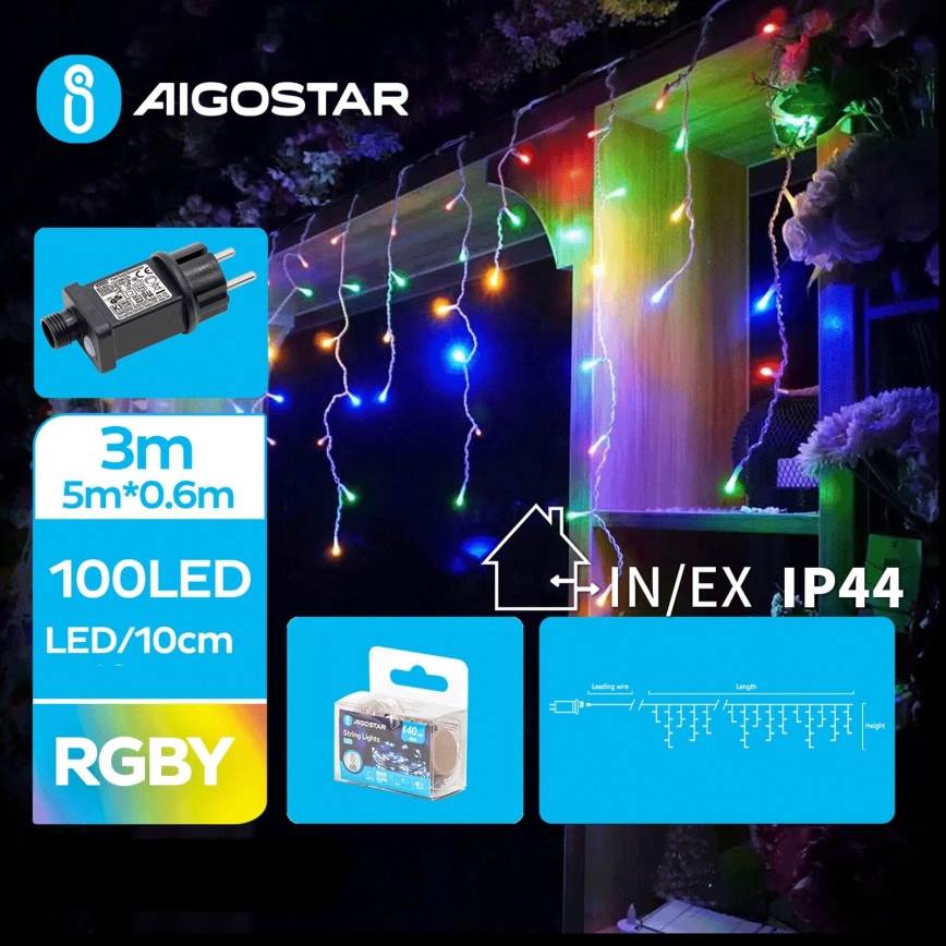Aigostar - LED zunanji božični niz 100xLED/8 funkcij 8x0,6m IP44 večbarven