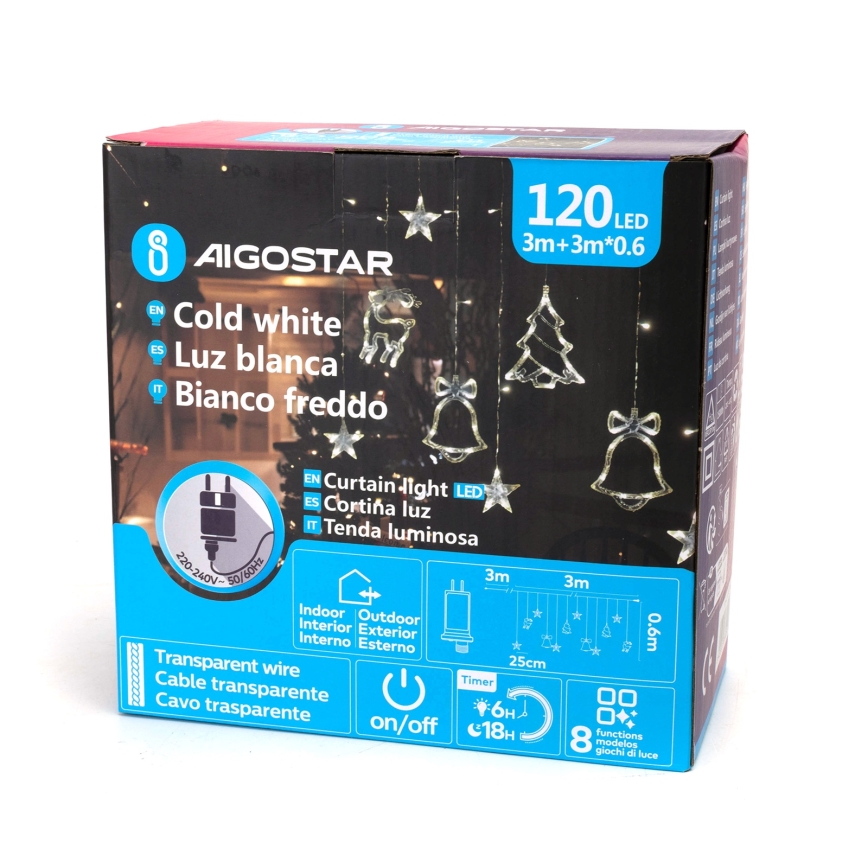 Aigostar - LED zunanji božični niz 120xLED/8 funkcij 3x0,6m IP44 hladna bela + daljinski upravljalnik
