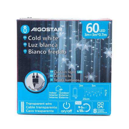 Aigostar - zunanji LED niz 120xLED/8 funkcij 3x0,7m IP44 hladna bela + z daljinskim upravljalnikom