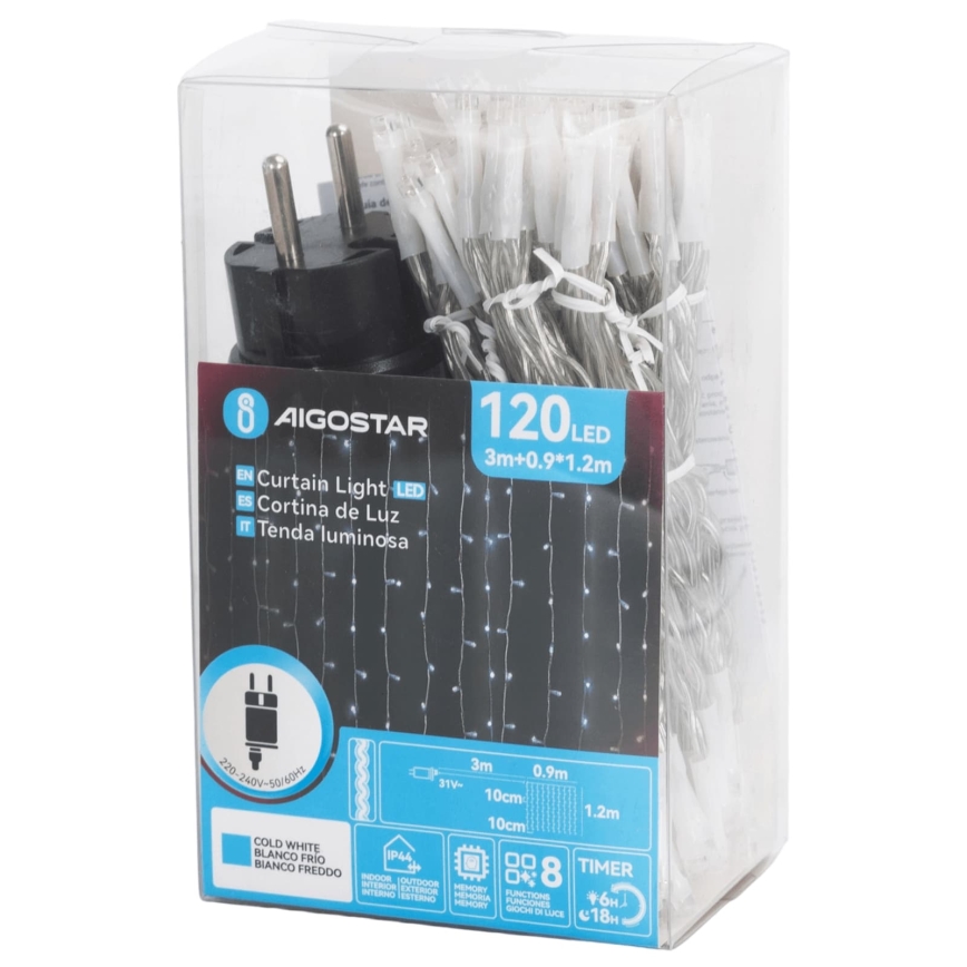 Aigostar - LED zunanji božični niz 120xLED/8 funkcij 3,9x1,2m IP44 hladno bela