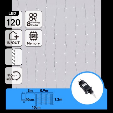 Aigostar - LED zunanji božični niz 120xLED/8 funkcij 3,9x1,2m IP44 hladno bela