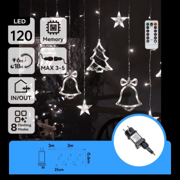 Aigostar - LED zunanji božični niz 120xLED/8 funkcij 3x0,6m IP44 hladna bela + daljinski upravljalnik